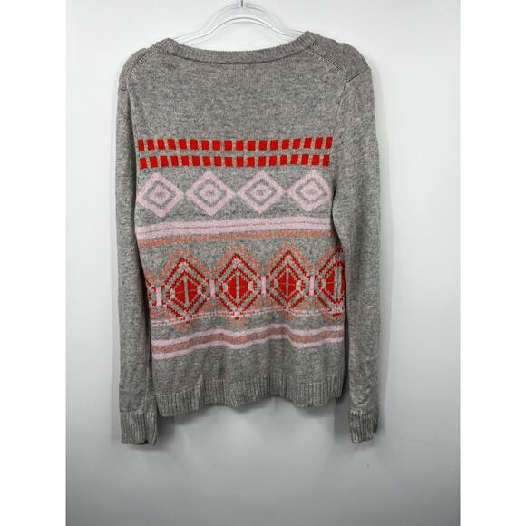 J. Crew Sweater‎ Womens Pullover Fair Isle Long Sleeve Heather Gray Size L - Picture 4 of 4